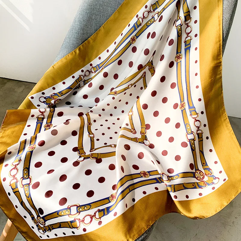 

luxury brand silk scarf square women shawls and wraps fashion dot print office small hair neck hijabs foulard 2020 summer new