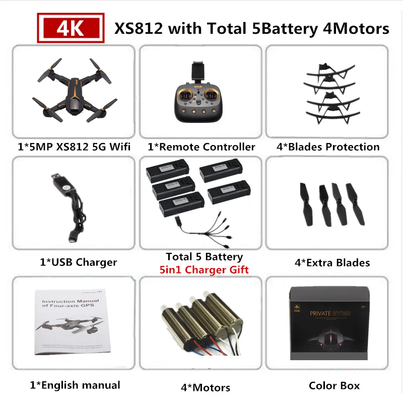 6 Color Box 4K VISUO XS812 Радиоуправляемый Дрон 4K gps Дроны с 5G WiFI FPV камера Вертолет следим за мной складной Квадрокоптер VS F11 SG906 - Цвет: 6 Color Box 4K