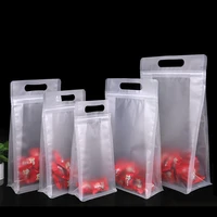 50pcs stand up clear frosted plastic pouch with handle side gusset ziplock bag cereals flour food packaging