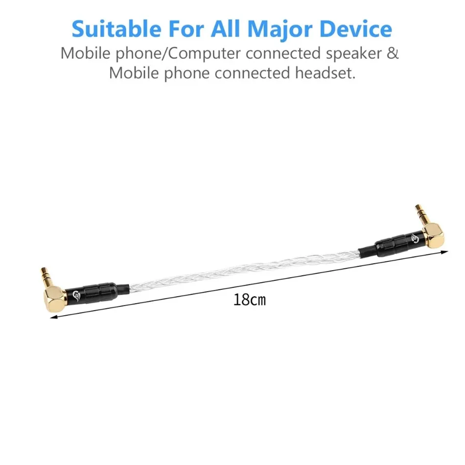 

Right Angle 3.5 mm Jack Aux Cable Silver Plated Wire Black Silver Audio Cable Gold Plated 3.5mm Plug Copper HIFI Speaker Line
