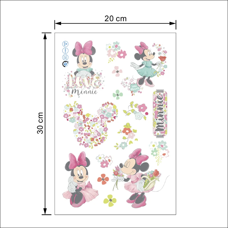 Милые стикеры на стену с изображением Минни из Диснея и цветов для девочек декор