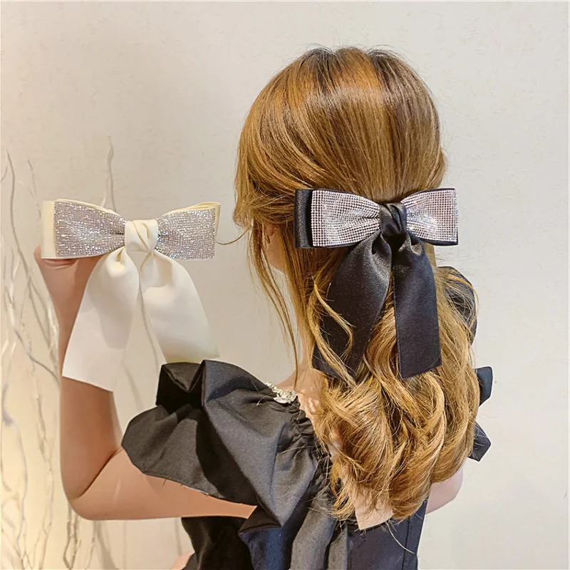 

Bow Rhinestone Barrettes Korean Ins Style Back Head Hair Accessories Female 2021new Internet Influencer Hairpin Spring Clip