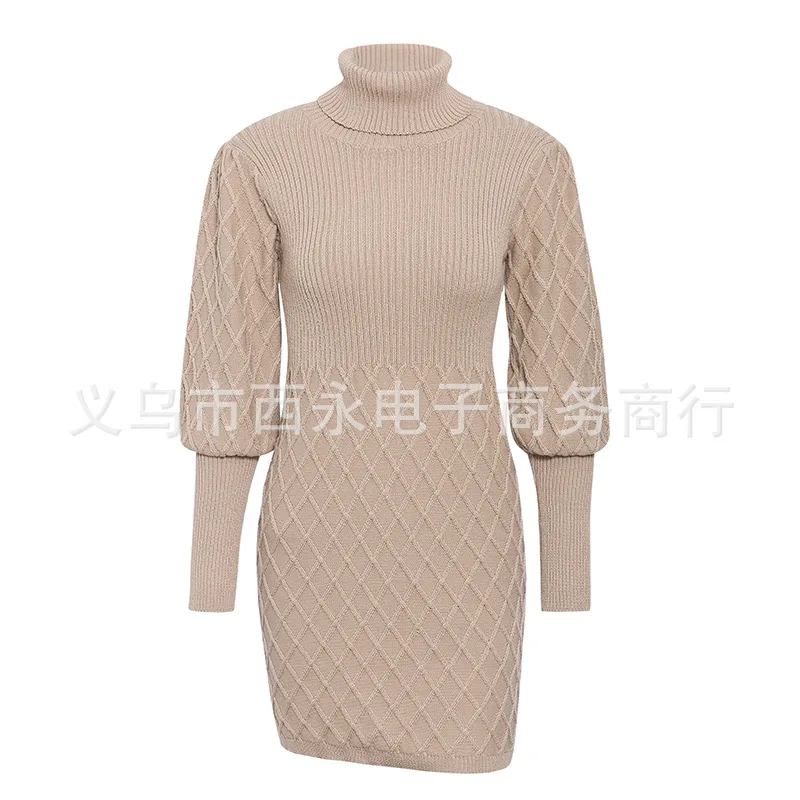 

Autumn and Winter New Solid Color Woolen Skirt European and American Fashion Short Skirt Turtleneck Knitting Dress