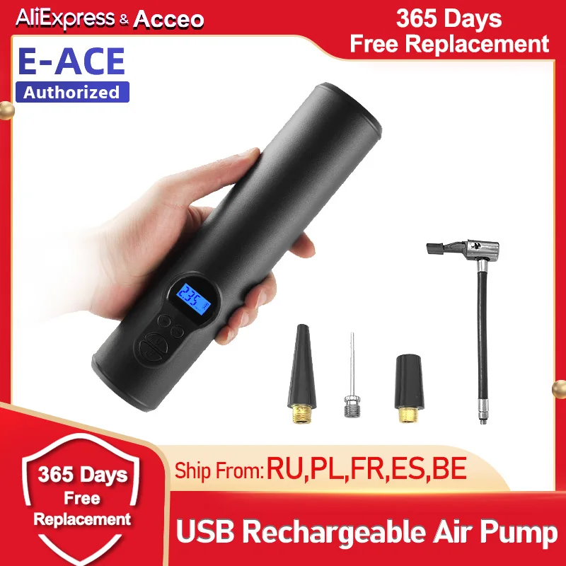 

E-ACE USB Rechargeable Air PumpTire Inflator Cordless Portable Compressor Mini Digital Car Tyre Pump for Car Bicycle Tires Balls