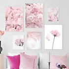 Настенная картина с розовыми минималистичными цветами, пионами, гвоздиками, Картина на холсте, скандинавские плакаты и принты, настенные картины для декора гостиной