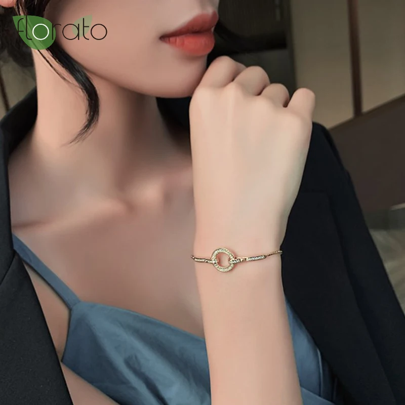 Простой кубический цирконий очаровательный браслет для женщин Круглый