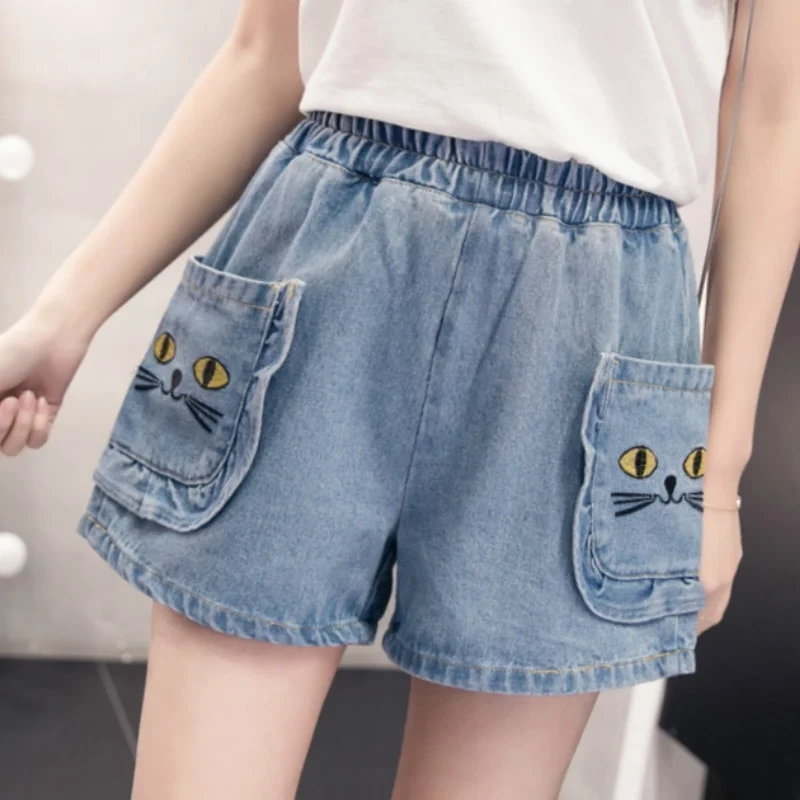 Летние женские джинсовые шорты с эластичным поясом|Женские шорты| |
