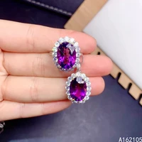 fine jewelry 925 pure silver chinese style natural amethyst womens luxury trendy oval gem pendant adjustable ring set sup