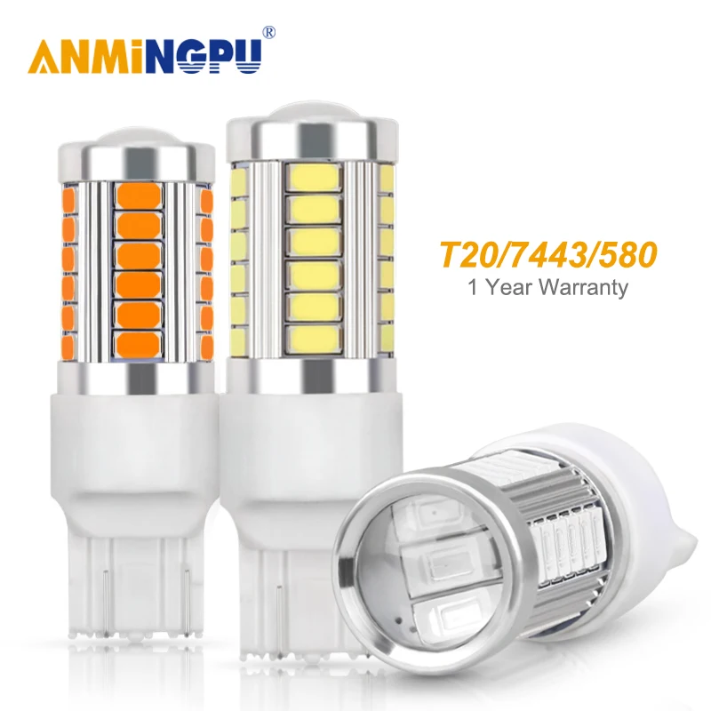 Сигнальная лампа ANMINGPU 2 шт. W21/5 Вт T20 светодиодная 33SMD 5730 чипов 7440 W21W WY21W 7443 Canbus