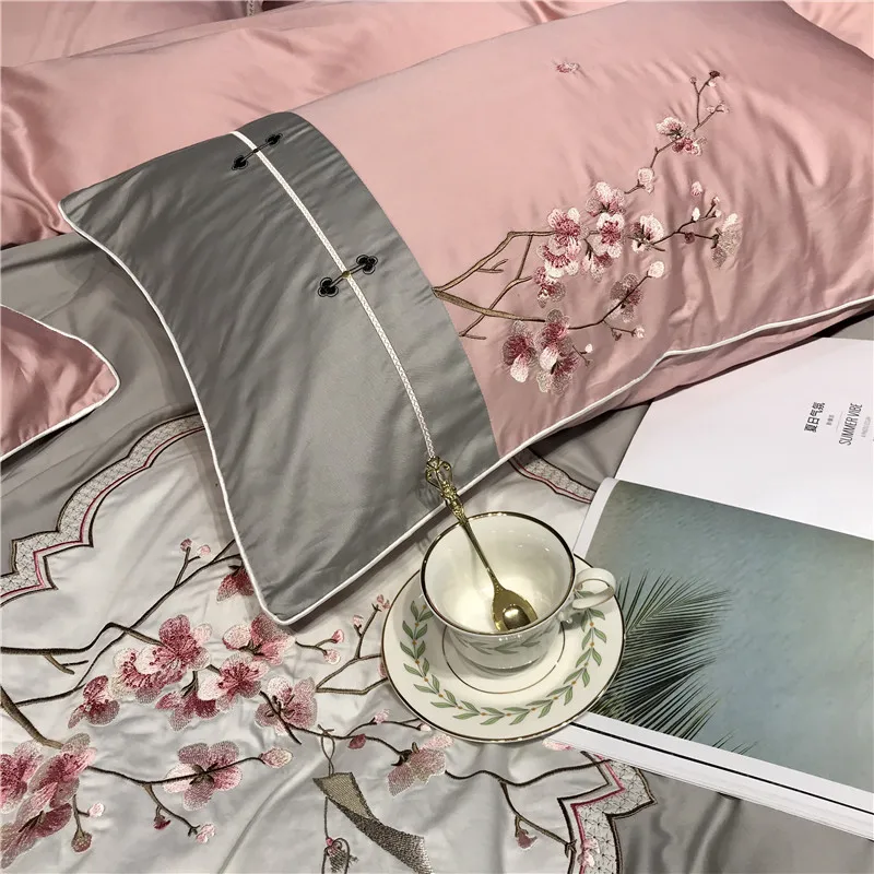2020 Elegant embroidery Bedding Sets 600TC egyptian cotton Bed Linen Duvet Cover Sheet Pillowcase 4/7pcs bed | Дом и сад
