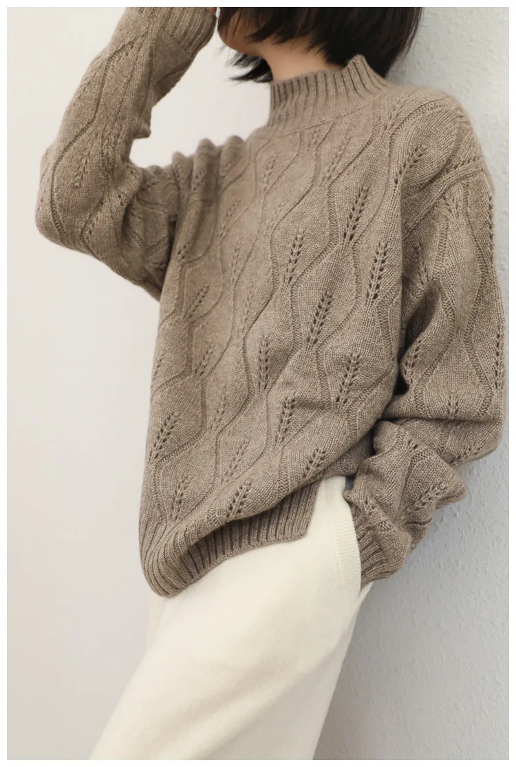 Женский кашемировый пуловер трикотажный свитер с узором листьев из козы разных