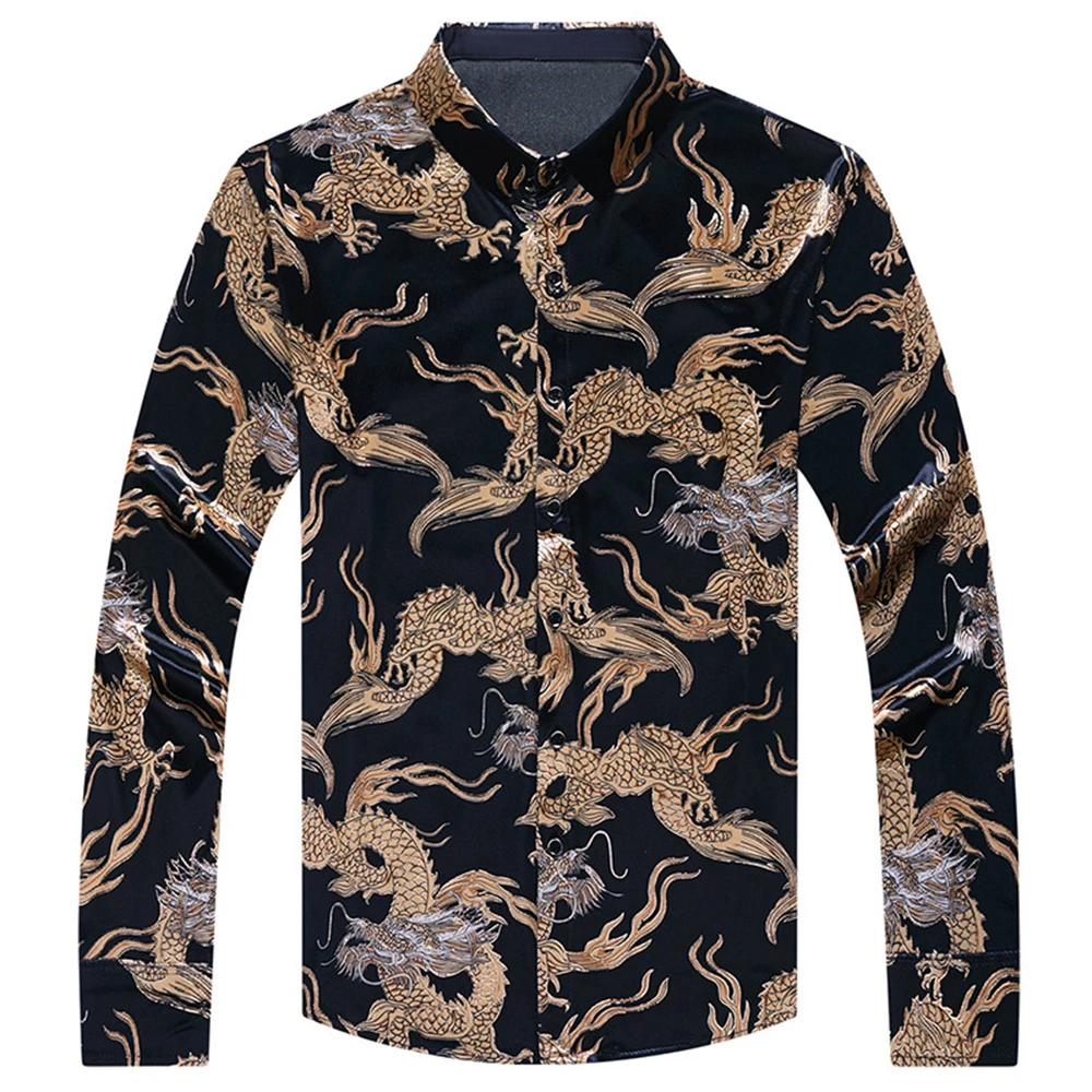 Men Fashion Slim Dress Shirts Business Wedding Party Shirt Men Floral Print Shirt Blouse