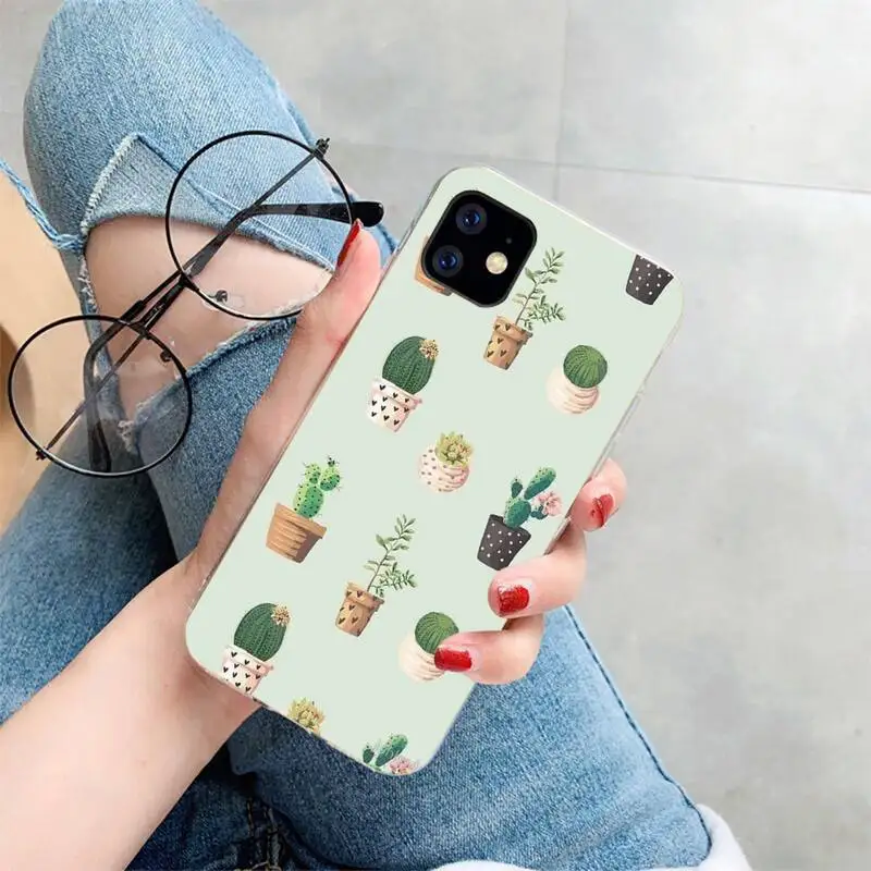 

Cute Cactus Potted Plant wallpaper Phone Case For iphone 5s 6 7 8 11 12 XSMAX XR pro plus mini se2020 Cover Fundas Coque