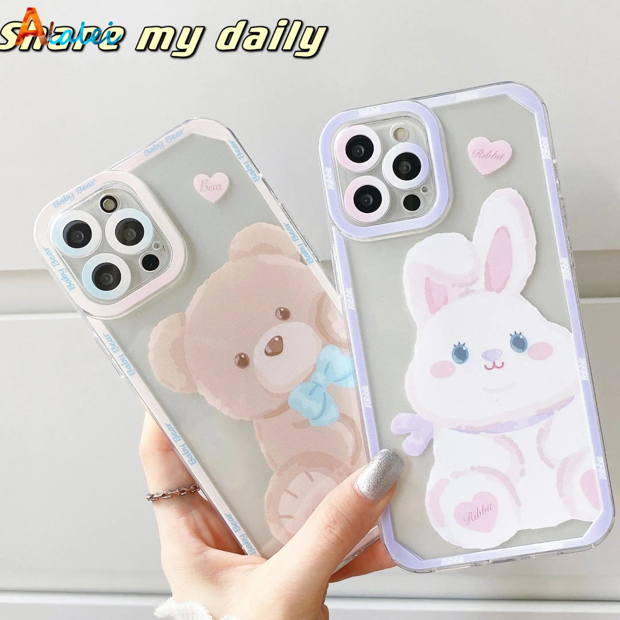 

Cute Bear Bunny Phone Case For iPhone 13 12 11 Pro Max 7 8 Plus Se2020 X Xs Max Xr Cartoon All-inclusive Anti-fall Phone Cover