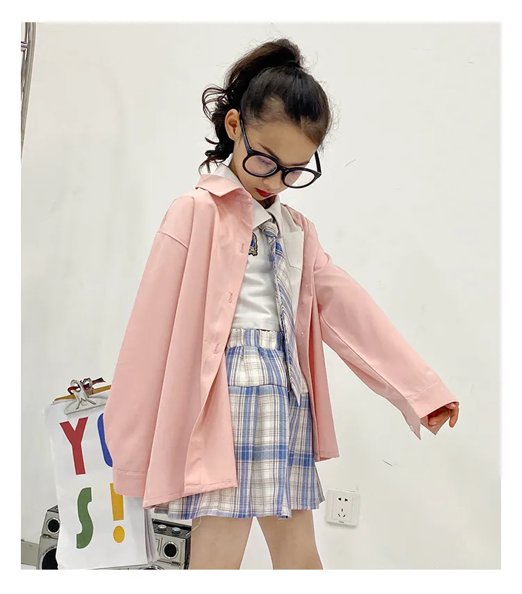 

Girl's All-match Shirt 2021 Spring New Korean Version of The Big Children's Loose Casual Solid Color Shirt Children's Clothes