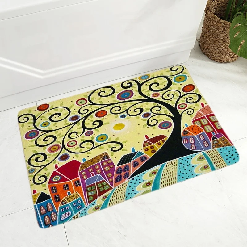 

Retro Rural Color City Cartoon Carpet Kitchen Bedroom living room Non-Slip Decor House Floor Door Mat area rug decoration