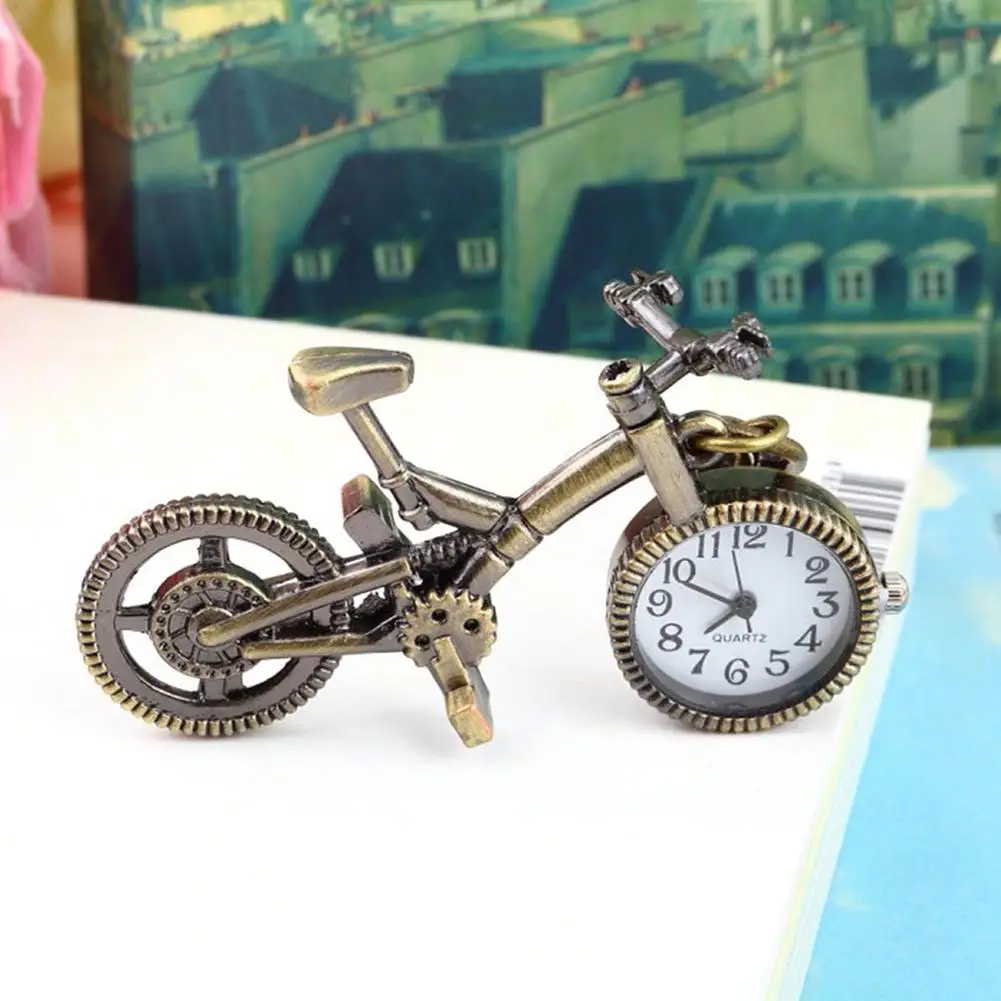 

Vintage Bronze Bike Key chain Clock Quartz Pocket Pendant Watch Keychain Gift