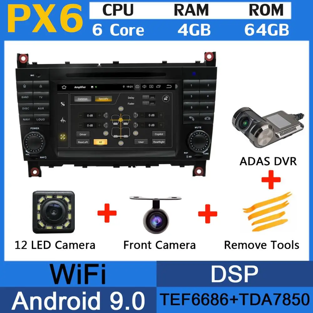 PX6-Adas Восьмиядерный 4 Гб ОЗУ Android 9,0 автомобильный DVD для Mercedes Benz C Class W203 C180 C200 C220 C230 C240 C250 C270 C280 C300 C320 автомобильный DSP - Цвет: PX6-Adas