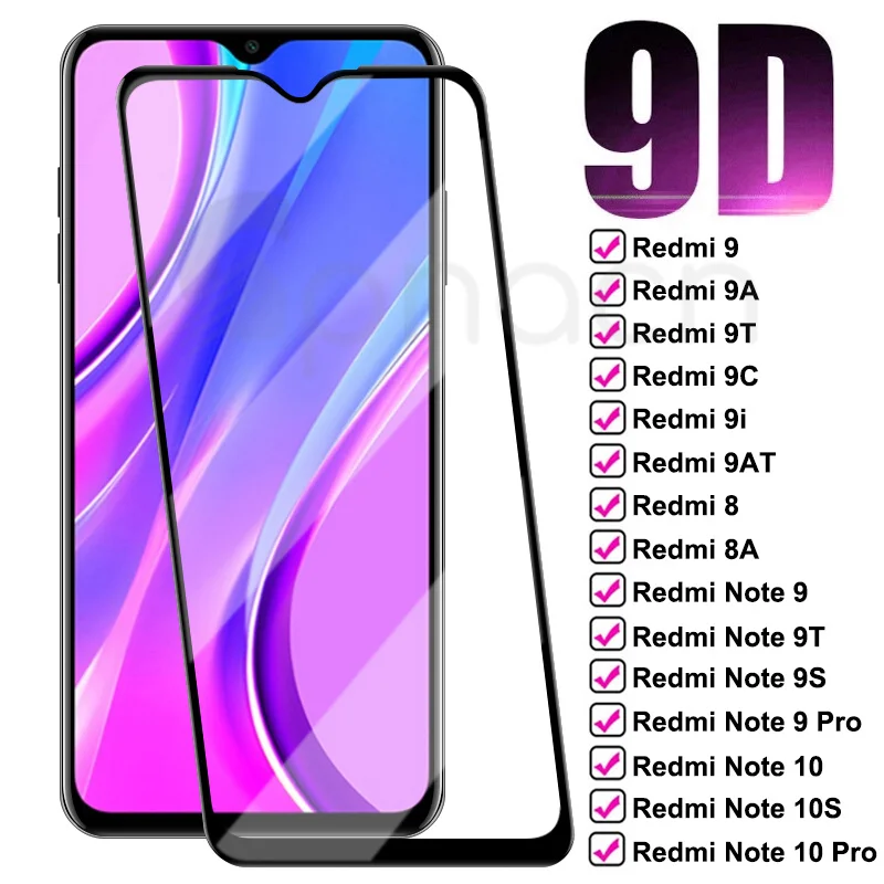 

9D Tempered Glass For Xiaomi Redmi 9 9A 9T 9C 9i 9AT 8 8A K40 Glass Screen Protector Redmi Note 10 9 8 Pro 10S 9S 9T 8T Film