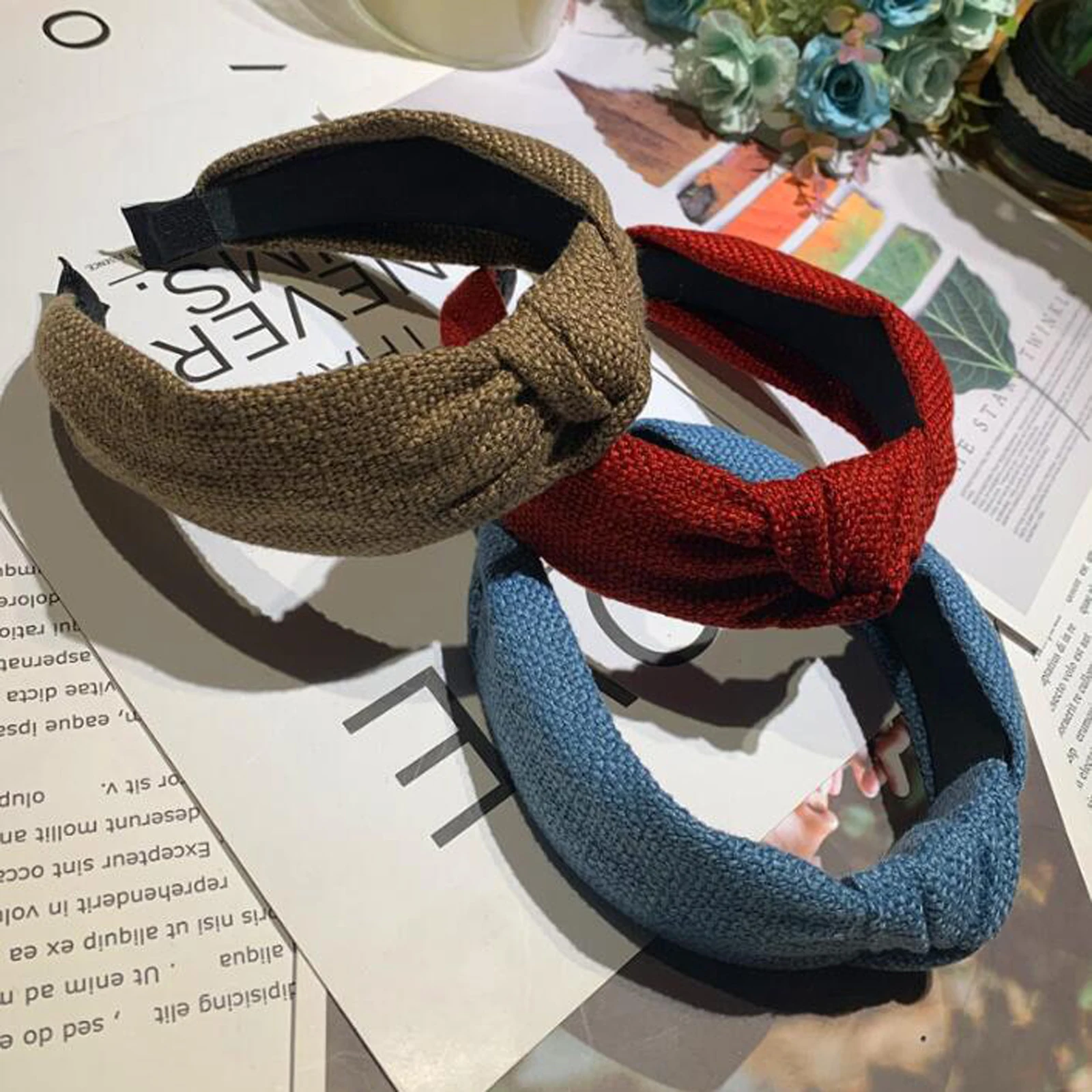 PROLY New Fashion Women Hairband Wide Side Headband Classic Solid Turban Knitted Center Knot Hair Hoop Wholesale |
