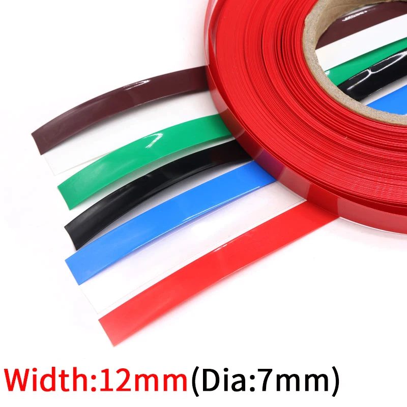 

5M Dia 7mm PVC Heat Shrink Tube Width 12mm Lithium Battery Insulated Film Wrap Protection Case Pack Wire Cable Sleeve Colorful