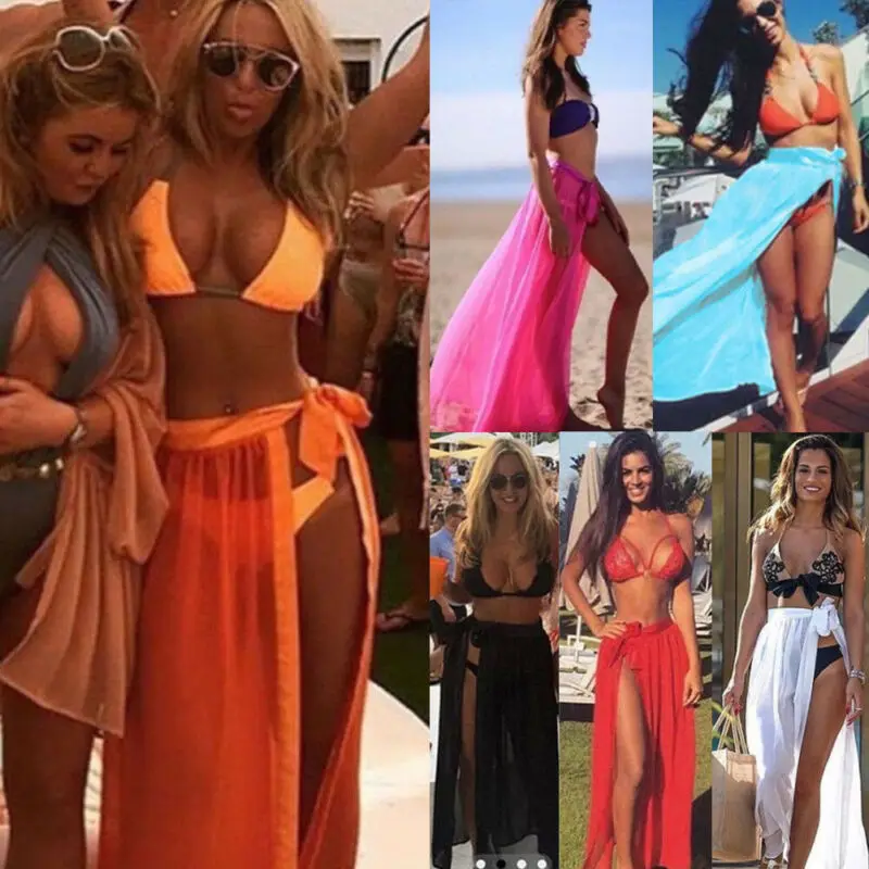 Женская Прозрачная Юбка-парео прозрачная пляжная мини-юбка макси с разрезом