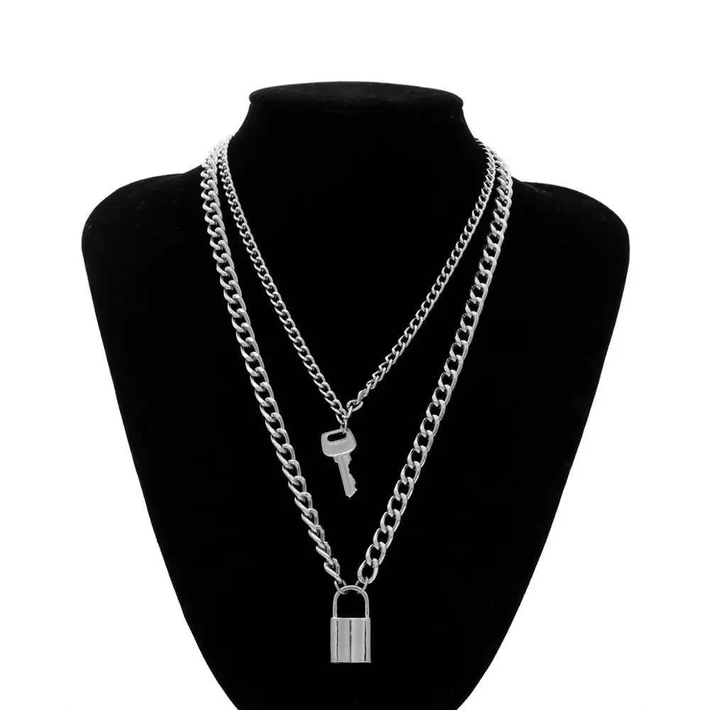 Fashion Key Padlock Pendant Necklace for Women Gold/Silver Lock Layered Chain on the Neck With Punk Jewelry | Украшения и