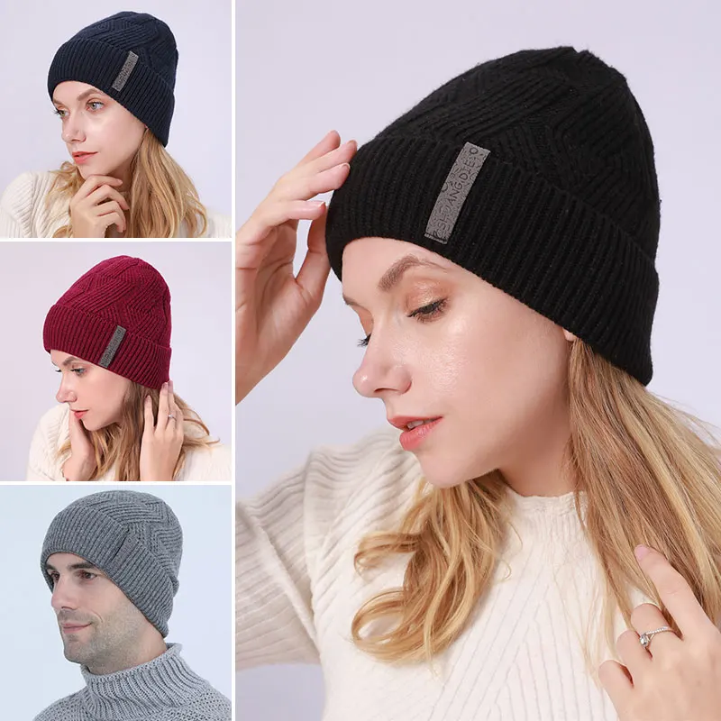 

Fashion Unisex Wool Knitted Beanies Hats Women Men Autumn Winter Plus Velvet Thicken Skullies Cap Outdoor Warmth Couple Hat Gift
