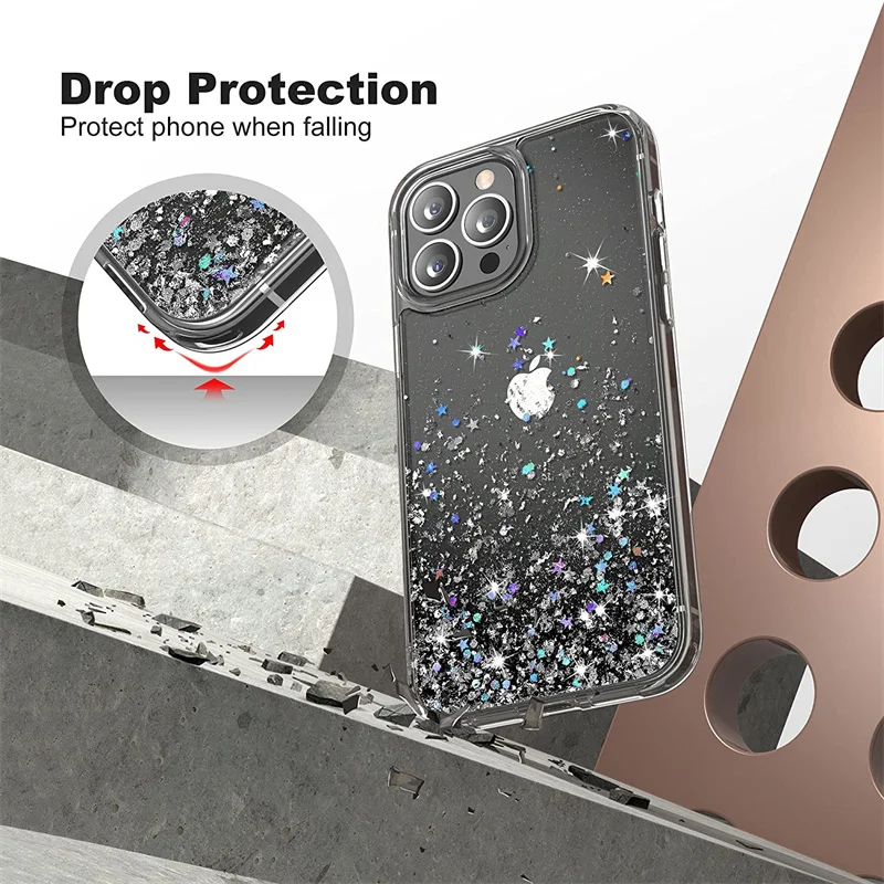 Bling Glitter Sequins Transparent Phone Case For iPhone 13 12 11 Pro Max Mini X XS XR 7 8 Plus SE 2020 Soft Silicone Cover Capa