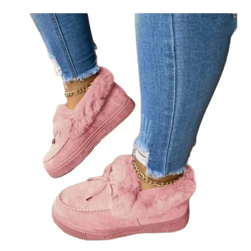 

Зимние ботинки, женская обувь, теплые плюшевые меховые ботильоны, зимняя женская повседневная обувь без шнуровки на плоской подошве, водоне...