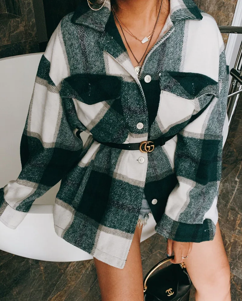 Модная зеленая красная клетчатая куртка для женщин зимнее пальто с длинным