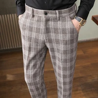 2021 mens formal trousers new mens brown classic plaid suit pants mens casual mens clothing business slim office dress pants