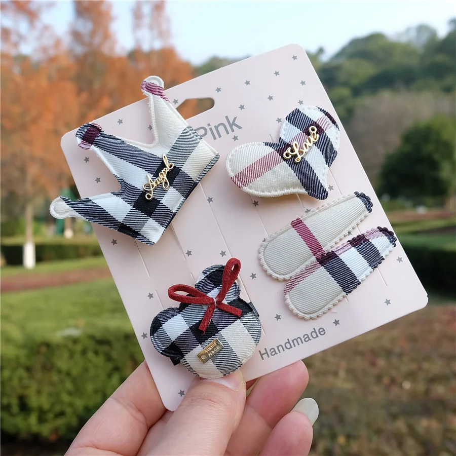 

Wholesale 20Sets Cartoon Animal Hair Clips Set For Baby Girls Plaid Hairpins Kids Red Crown Hair Accessories Children Barrettes
