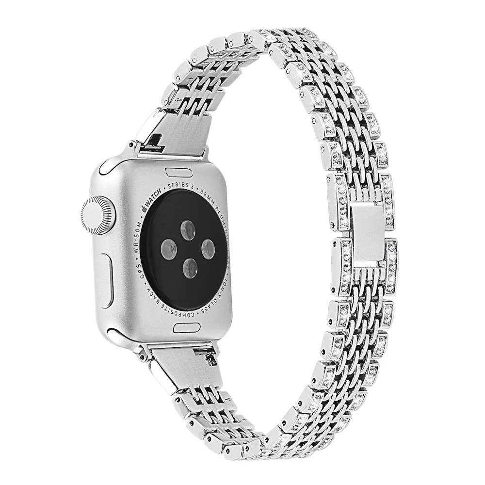 Женский бриллиантовый ремешок для Apple Watch 42 мм 38 мм браслет из нержавеющей стали ремешок для Apple Watch 4 40 мм 44 мм серия 5 3 2 1