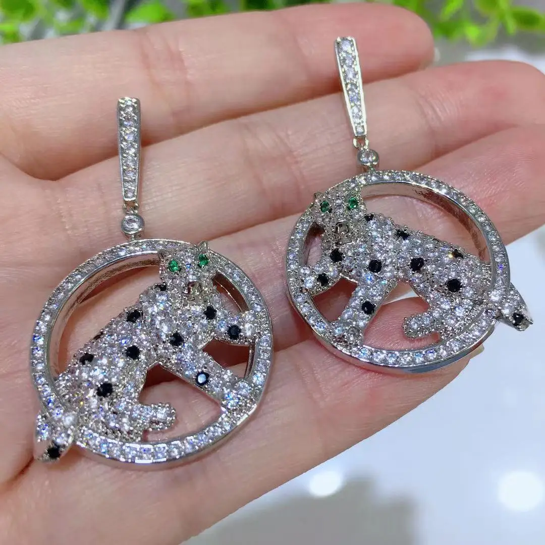 Модные однотонные серьги с леопардовым принтом S925 подвески цирконием AAA пантера