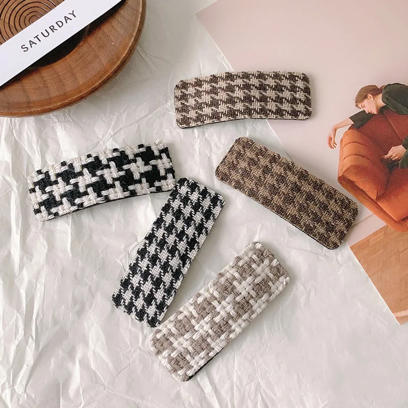 

Black and White Houndstooth Plaid BB Hair Clips for Women Girls Hairpin Crab Headband Rectangle Waterdrop Shape Hair Accessories