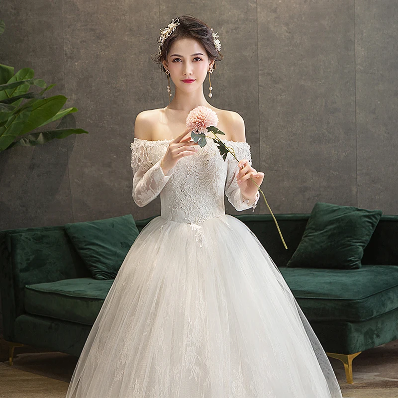 Vestido De Noiva Новое кружевное свадебное платье элегантное с вырезом лодочкой бисером