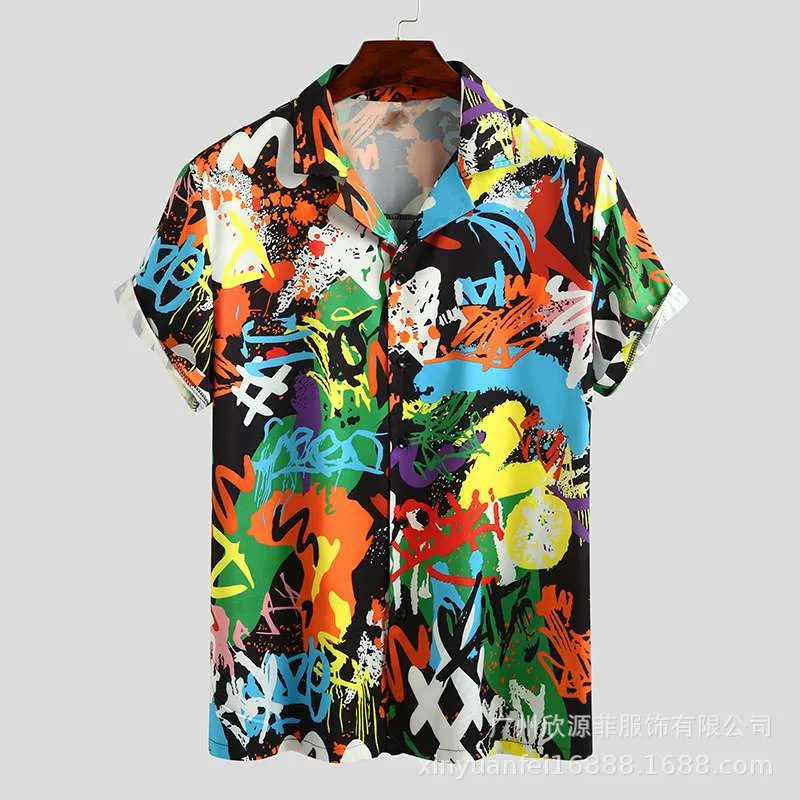 

QIWN 2021 Spring and Summer New Hot Style Men's Short-sleeved Printed Shirt Summer Hawaiian Beach Men's Shirt Shirts for Men