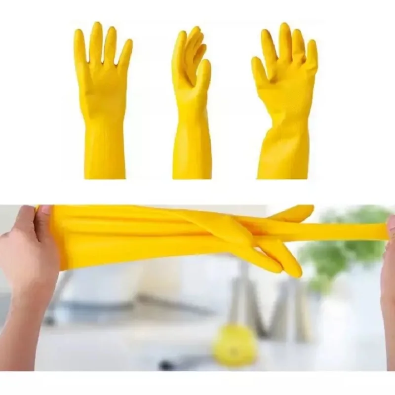 

1Pair Long Latex Sleeve Rubber Glove Antiskid Waterproof Household Glove Dishwashing Glove Household Glove Kitchen Cleaning Tool