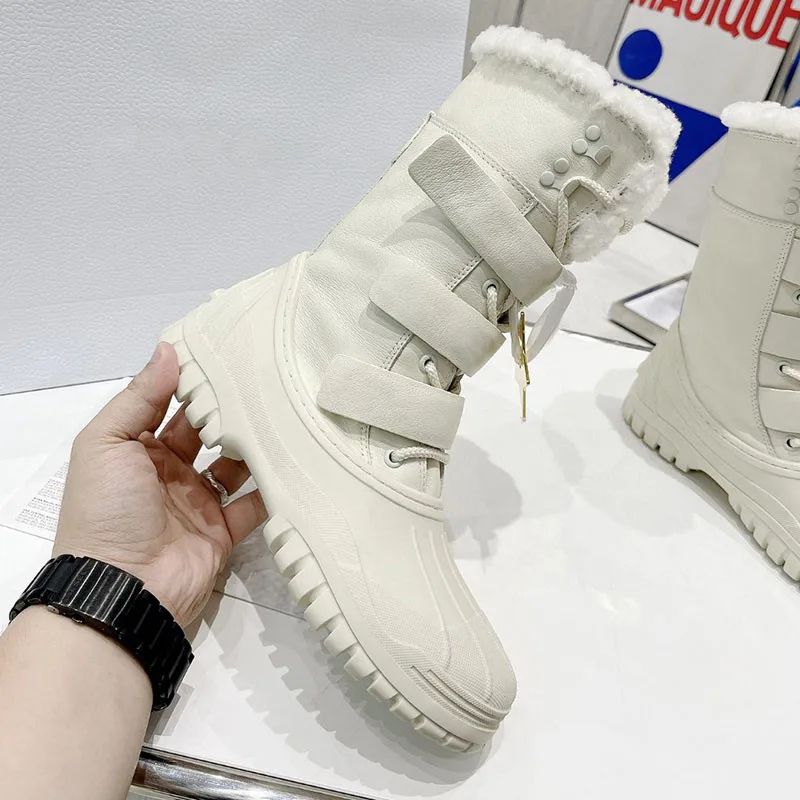 

Роскошные брендовые дизайнерские женские сапоги, зимние теплые сапоги из натуральной кожи, сапоги до середины икры, женские сапоги на липуч...