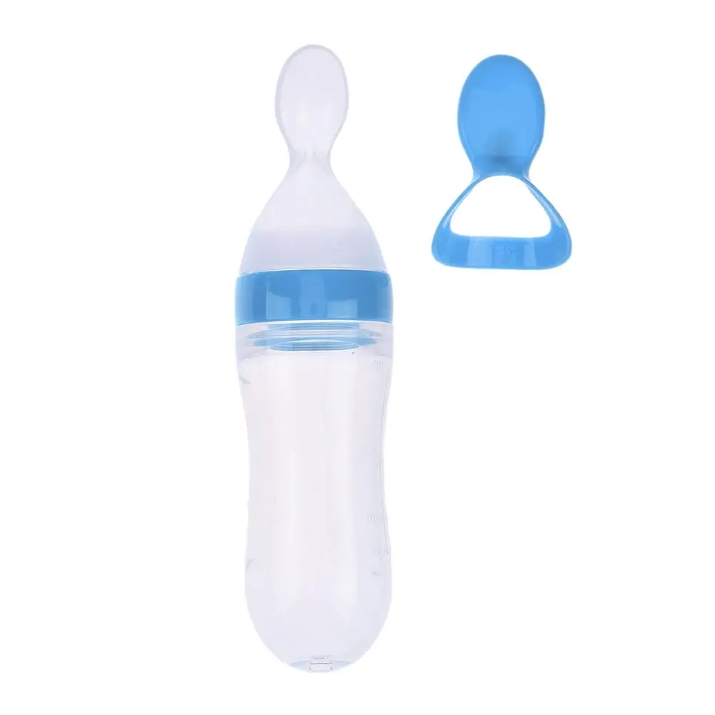 Cuchara exprimidora de entrenamiento para beb&eacute;, botella de alimentaci&oacute;n de silicona, suplemento de cereales infantil, 90ml-5