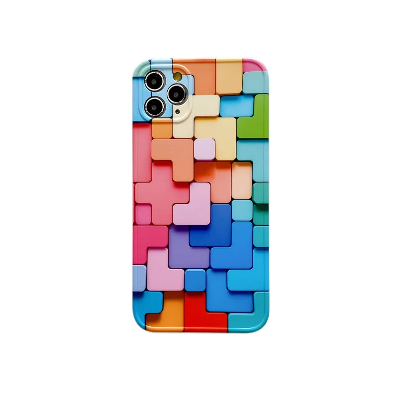 

3D Colorful Block Phone Case For iPhone 13 12 11 Pro Max Fashion Creative For iPhone Xs Max Xr Soft Silicone Protect Back Cover