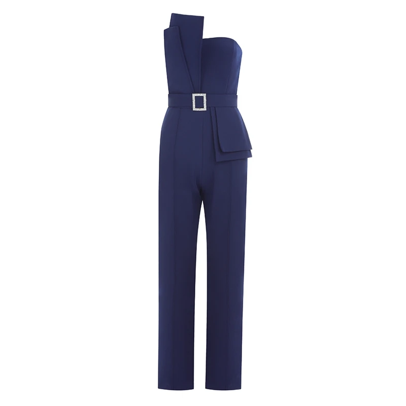 Dark Blue INDRESSME сексуальный комбинезон с поясом и пряжкой без бретелек цельные Широкие штаны - Цвет: Dark Blue