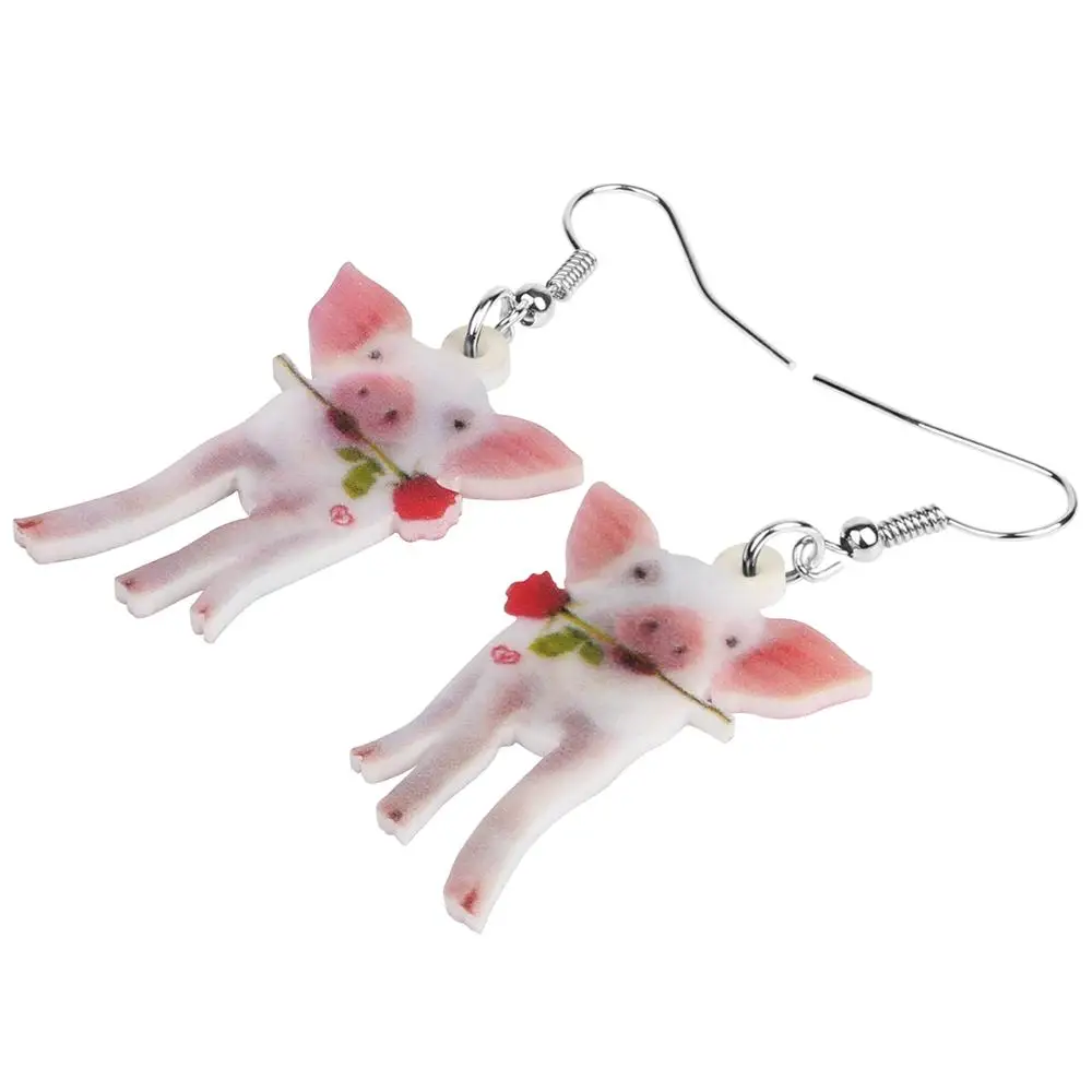 Bonsny акриловые серьги в виде цветка розовой свиньи большие длинные висячие милые