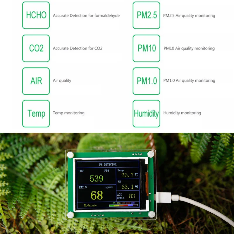 2.8&quot LCD Carbon Dioxide CO2 Indoor Car Inernal Durable PM1.0 PM2.5 PM10 Tester High Quality Test Temperature Humidity#291102 |