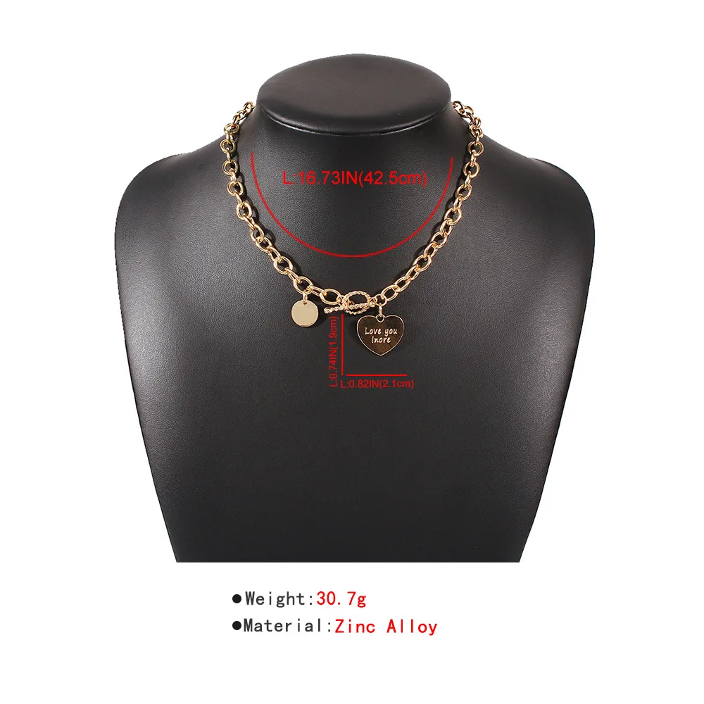 

UILZ Fashion Punk Style Love Pendant Necklace Women Creative Gold Alloy Simple Short Thick Neck Chain Collar de mujer NL652
