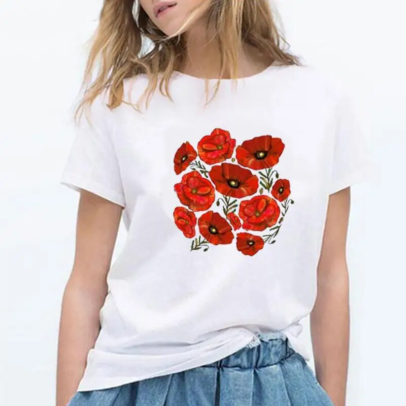 

Fashion Summer Short Sleeve Tee Shirt Femme Elegant Floral Flower Print T Shirt Women Tops Casual Harajuku Shirt Camiseta Mujer