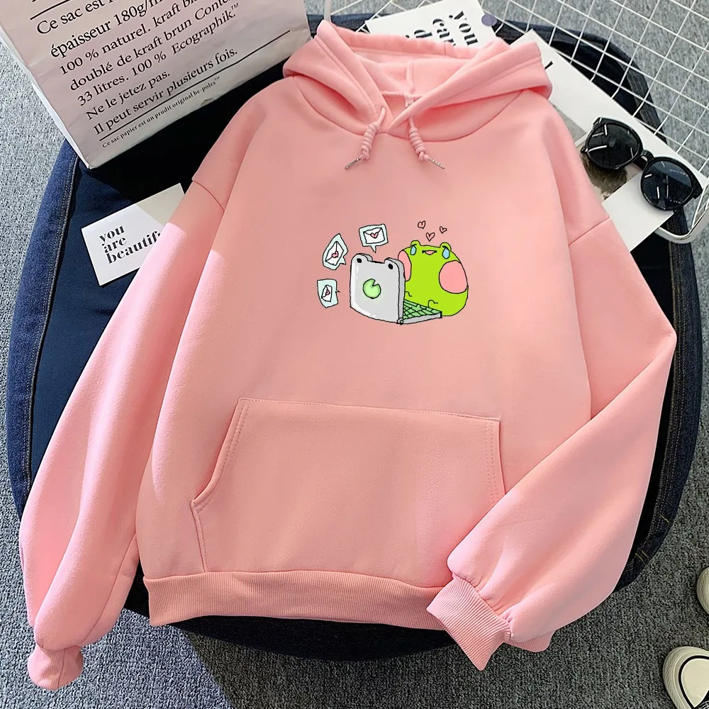 

Winter Autumn Warm Hoodie Women Loose Oversize Hooded Harajuku Sad Frog Printed Casual Funny Hoodies Pullover Female