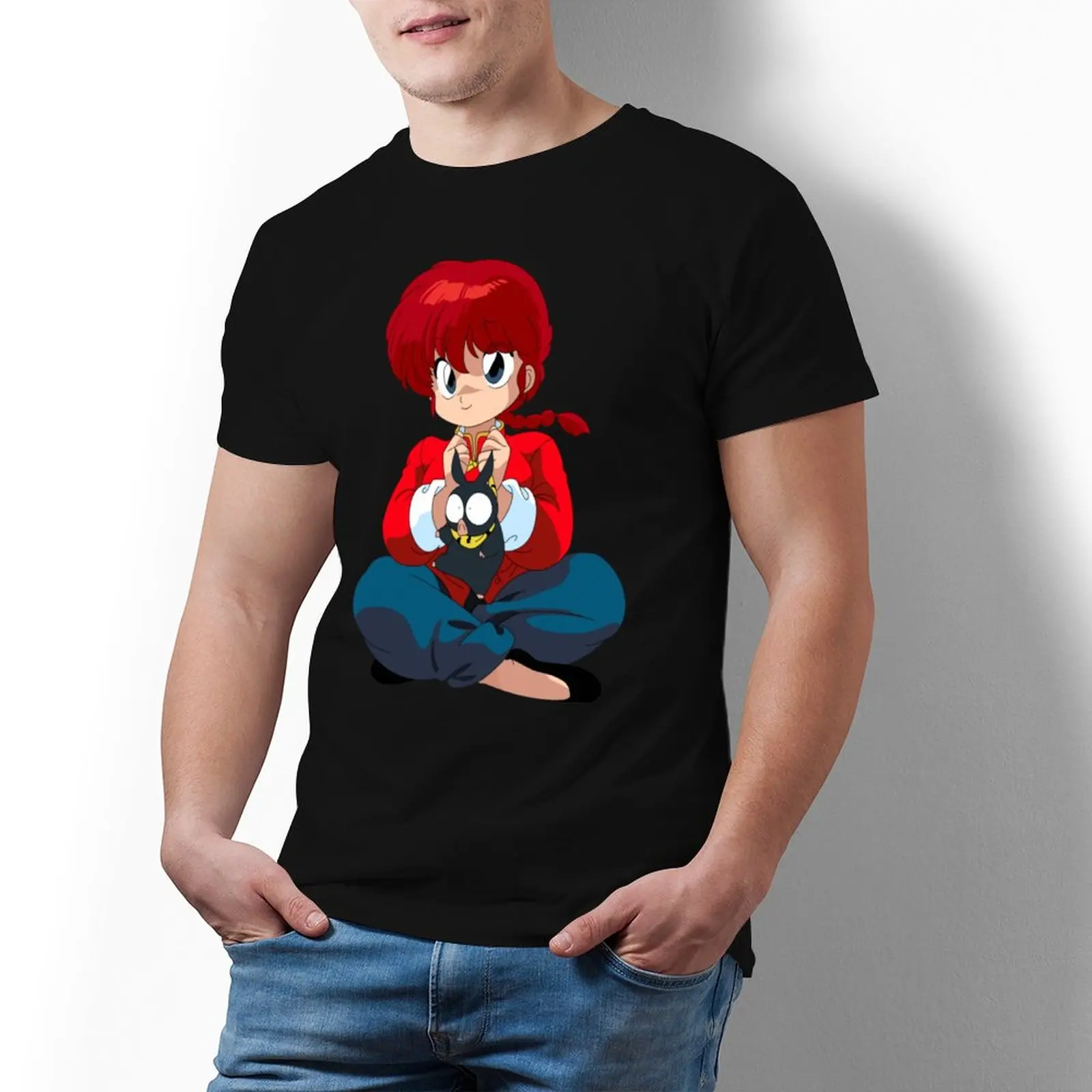 

Ranma футболка Симпатичная хлопковая футболка с коротким рукавом Пляжная футболка с принтом 3xl Мужская