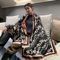 luxury womens cashmere feel shawl scarf letter print shawl cloak female warm wrap scarves bandana thick soft foulard blanket